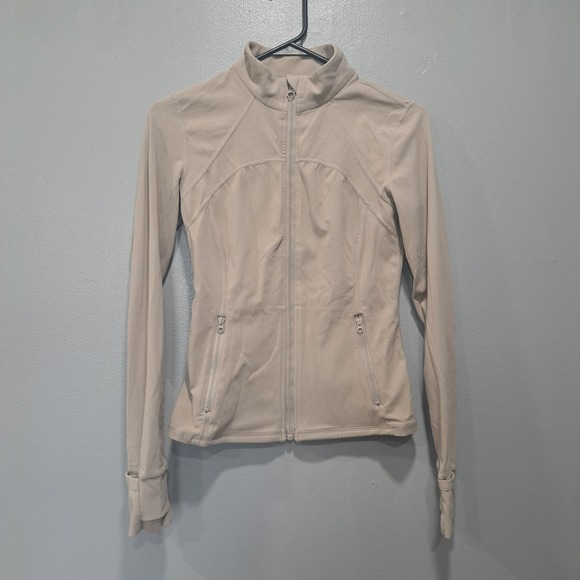 Glowmode Jackets & Blazers - Glowmode FeatherFit Slim-It Active Jacket Medium Tan Beige Full Zip Thumbholes